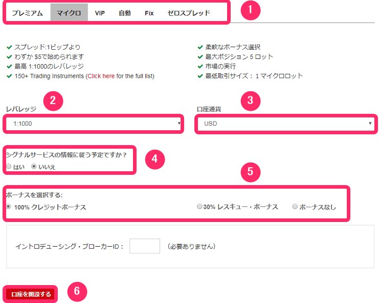 HotForex　口座タイプ・レバレッジ設定