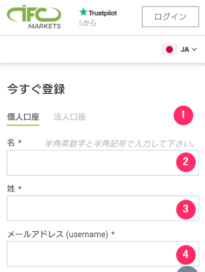IFC Markets　スマホ　口座開設１