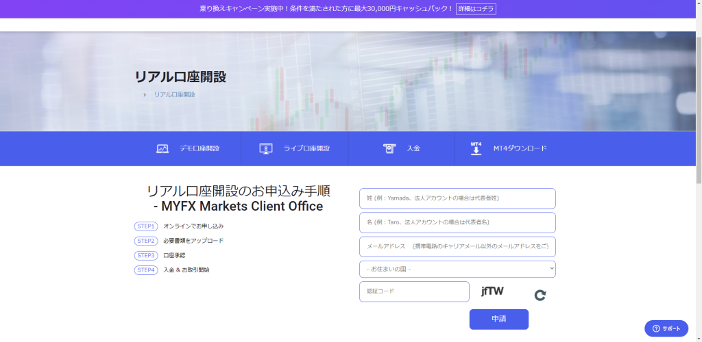 MYFX Markets　口座開設フォーム