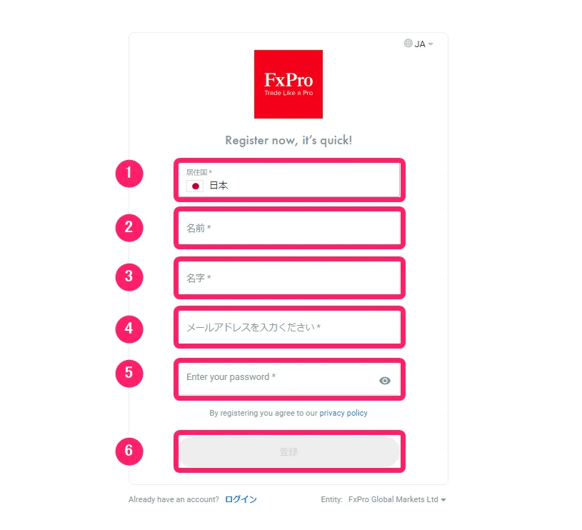 FxPro　法人口座開設２